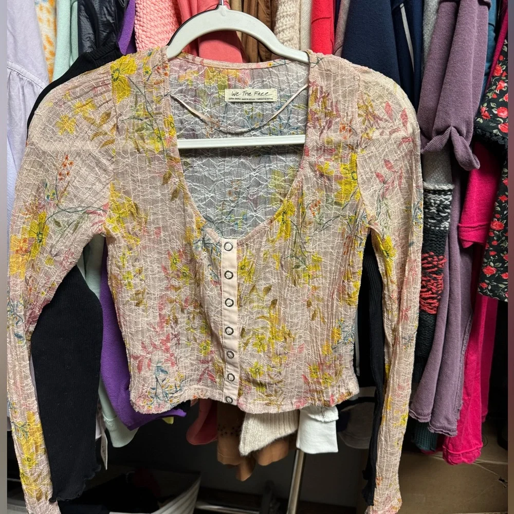 Free People Angelina Floral Long Sleeve Top in Light Combo Retail $78